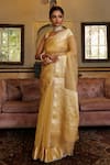 Geroo Jaipur_Gold Tissue Woven Zari Textured Saree With Unstitched Blouse Piece_Online_at_Aza_Fashions