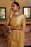 Shop_Geroo Jaipur_Gold Tissue Woven Zari Textured Saree With Unstitched Blouse Piece_Online_at_Aza_Fashions