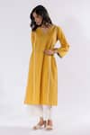 Buy_Pants and Pajamas_Yellow Cotton Dobby Embroidered Floral Leaf Kurta _Online_at_Aza_Fashions
