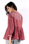 Buy Red Cotton Block Print Stripe Mandarin Peplum Top For Women by ...