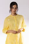 Shop_Pants and Pajamas_Yellow Cotton Embroidered Thread Mandarin Collar Kurta And Pant Set _Online_at_Aza_Fashions