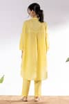 Shop_Pants and Pajamas_Yellow Cotton Embroidered Thread Mandarin Collar Kurta And Pant Set _at_Aza_Fashions