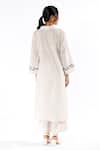 Shop_Pants and Pajamas_White Cotton Embroidered Thread V Neck Floral Work Kurta And Flared Pant Set _at_Aza_Fashions