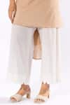 Buy_Pants and Pajamas_Beige Cotton Embroidered Thread Round Kurta And Flared Pant Set 