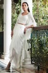 Basanti - Kapde Aur Koffee_Ivory Georgette Embroidery Bead Cape Mirrorwork Embellished Dhoti Skirt Set _Online_at_Aza_Fashions