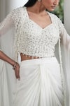 Buy_Basanti - Kapde Aur Koffee_Ivory Georgette Embroidery Bead Cape Mirrorwork Embellished Dhoti Skirt Set _Online_at_Aza_Fashions