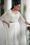 Shop_Basanti - Kapde Aur Koffee_Ivory Georgette Embroidery Bead Cape Mirrorwork Embellished Dhoti Skirt Set _Online_at_Aza_Fashions