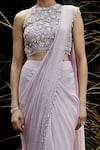 Shop_Basanti - Kapde Aur Koffee_Purple Organza Embroidery Stone Embellished Border Pre-draped Saree With Blouse _at_Aza_Fashions