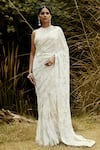 Buy_Basanti - Kapde Aur Koffee_White Georgette Embellished Bead Floral Sequin Pre-draped Saree With Blouse _at_Aza_Fashions