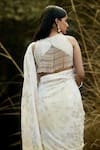 Basanti - Kapde Aur Koffee_White Georgette Embellished Bead Floral Sequin Pre-draped Saree With Blouse _at_Aza_Fashions