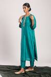 Buy_Tuli_Green Denim Round Neck Ratna Straight Kurta With Pant _Online_at_Aza_Fashions