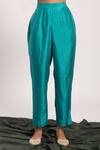 Tuli_Green Denim Round Neck Ratna Straight Kurta With Pant _at_Aza_Fashions