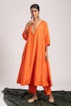 Buy_Avaha_Orange Dola Silk Placement Embroidery Floral V Neck Kasi A-line Kurta With Pant _at_Aza_Fashions