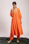 Avaha_Orange Dola Silk Placement Embroidery Floral V Neck Kasi A-line Kurta With Pant _Online_at_Aza_Fashions