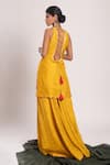 Shop_Tuli_Yellow Denim, Organza Embroidery Square Neck Pitah Kurta Sharara Set _at_Aza_Fashions