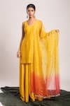 Tuli_Yellow Denim, Organza Embroidery Square Neck Pitah Kurta Sharara Set _Online_at_Aza_Fashions