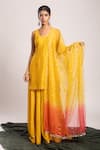 Shop_Avaha_Yellow Organza Embroidery Geometric Pitah Dupatta _at_Aza_Fashions