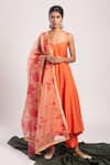 Avaha_Orange Anarkali Dola Silk Printed Dupatta Abstract Sweetheart Gramika Pant Set _Online_at_Aza_Fashions