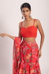 Shop_Avaha_Red Georgette Print Floral Sweetheart Neck Asa Pre-draped Saree With Blouse _Online_at_Aza_Fashions