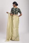 Shop_Avaha_Green Saree Organza Jacquard Blouse Floral Round Yamini Scallop Trimmed With _at_Aza_Fashions