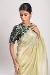 Shop_Avaha_Green Saree Organza Jacquard Blouse Floral Round Yamini Scallop Trimmed With _Online_at_Aza_Fashions