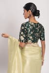 Avaha_Green Saree Organza Jacquard Blouse Floral Round Yamini Scallop Trimmed With _at_Aza_Fashions