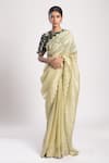 Shop_Avaha_Green Organza Plain Yuni Scallop Trimmed Saree _at_Aza_Fashions