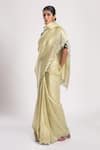 Buy_Avaha_Green Organza Plain Yuni Scallop Trimmed Saree _Online_at_Aza_Fashions