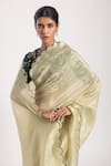 Shop_Avaha_Green Organza Plain Yuni Scallop Trimmed Saree _Online_at_Aza_Fashions