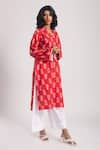 Buy_Avaha_Red Cotton Printed Floral Mandarin Collar Arka Kurta_Online_at_Aza_Fashions