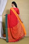 Shop_Nazaakat by Samara Singh_Red Pure Cotton Plain Color Block Pattern Saree With Running Blouse_at_Aza_Fashions