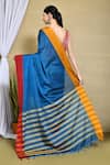 Shop_Nazaakat by Samara Singh_Blue Pure Cotton Plain Contrast Panel Saree With Running Blouse_at_Aza_Fashions
