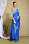 Buy_Nazaakat by Samara Singh_Blue Pure Cotton Plain Contrast Border Saree With Running Blouse_Online_at_Aza_Fashions