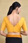 Shop_Nazaakat by Samara Singh_Yellow Linen Cotton Solid Scalloped V-neck Fitted Blouse_at_Aza_Fashions