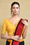 Nazaakat by Samara Singh_Yellow Linen Cotton Solid Scalloped V-neck Fitted Blouse_Online_at_Aza_Fashions