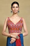 Buy_Nazaakat by Samara Singh_Red Handloom Cotton Printed Ikat Sweetheart Blouse_at_Aza_Fashions