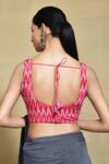 Shop_Nazaakat by Samara Singh_Pink Handloom Cotton Printed Ikat Square Geometric Blouse_at_Aza_Fashions