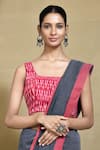 Buy_Nazaakat by Samara Singh_Pink Handloom Cotton Printed Ikat Square Geometric Blouse_Online_at_Aza_Fashions