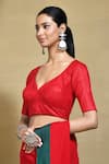 Nazaakat by Samara Singh_Red Linen Cotton Solid Leaf Neck Blouse_Online_at_Aza_Fashions