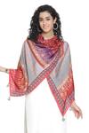 Shop_SHINGORA_Maroon Abstract Motifs Print Silk Stole _at_Aza_Fashions