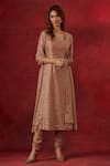 Buy_Ikshita Choudhary_Pink Chanderi Silk, Tissue Embroidery, Sequins Scoop Neck Hand Kurta Set _at_Aza_Fashions