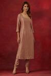 Ikshita Choudhary_Pink Chanderi Silk, Tissue Embroidery, Sequins Scoop Neck Hand Kurta Set _Online_at_Aza_Fashions