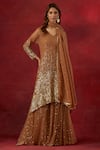 Buy_Ikshita Choudhary_Brown Georgette Hand Embroidered Sequin V Neck Sharara Set_at_Aza_Fashions