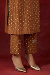 Buy_Ikshita Choudhary_Brown Chanderi Silk Hand Embroidered Sequin Scoop Kurta Pant Set _Online_at_Aza_Fashions