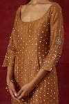 Shop_Ikshita Choudhary_Brown Chanderi Silk Hand Embroidered Sequin Scoop Kurta Pant Set _Online_at_Aza_Fashions