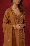 Ikshita Choudhary_Brown Chanderi Silk Hand Embroidered Sequin Scoop Kurta Pant Set _at_Aza_Fashions