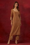 Buy_Ikshita Choudhary_Brown Chanderi Silk Hand Embroidered Sequin Scoop Kurta Pant Set 