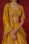 Shop_Ikshita Choudhary_Yellow Blouse And Lehenga Chanderi Silk Embroidered Floral Scoop Vine Set_Online_at_Aza_Fashions