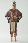 Buy_Rajdeep Ranawat_Beige Silk Print Mixed Bloom Mandarin Collar Ramona Poncho Top  _at_Aza_Fashions