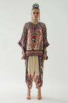 Rajdeep Ranawat_Beige Silk Print Mixed Bloom Mandarin Collar Ramona Poncho Top  _Online_at_Aza_Fashions